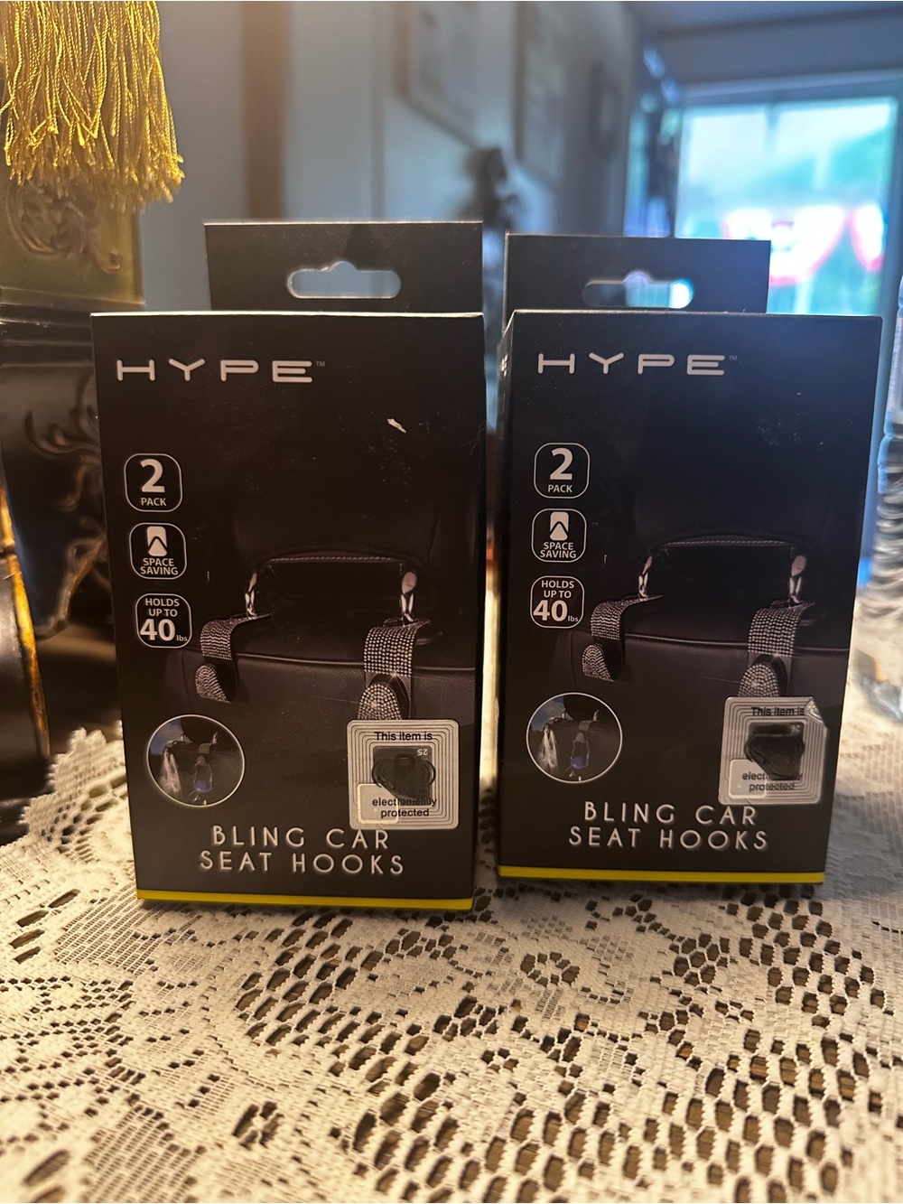 Hype Black Seat Hooks with Silver Bling Crystals (2-Pack)